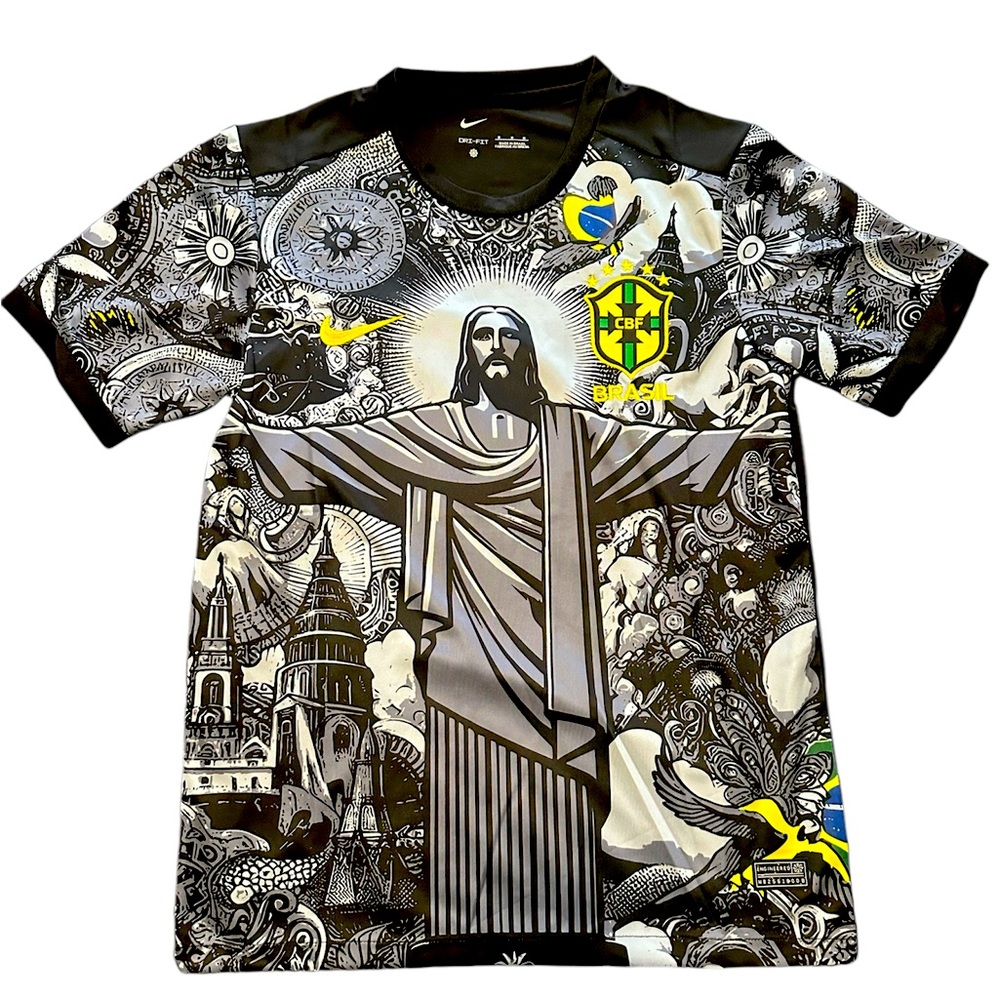 2024 Brazil x Christ special soccer football jersey. Gray and black edition